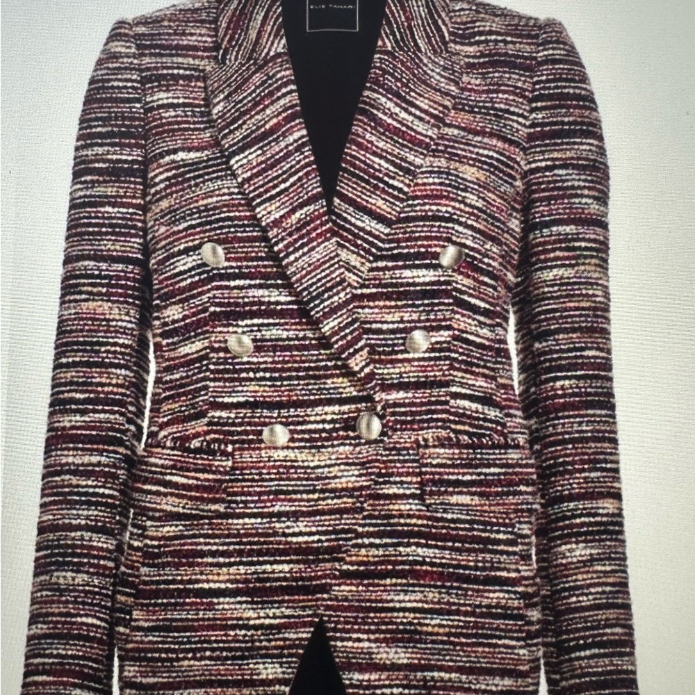 NWT Elie Tahari Tweed  Multicolor burgundy  Double-Breasted Blazer